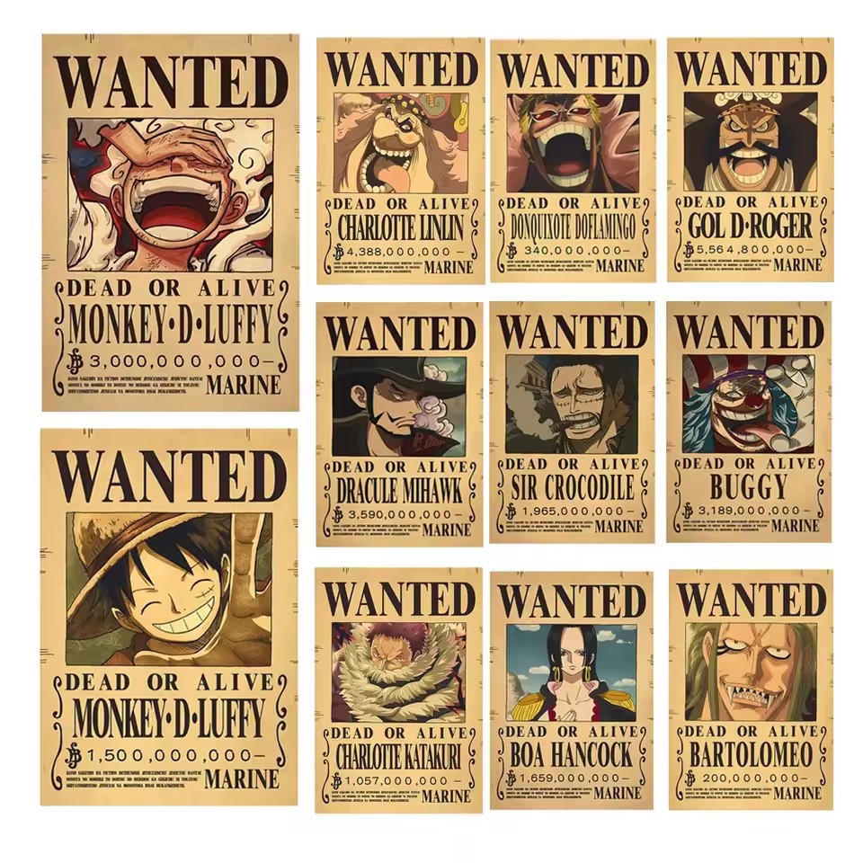 Kids Toys Vintage - Anime One Piece Bounty Aranıyor Posterleri